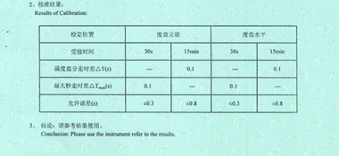 机械秒表CNAS校准证书结果页展示2